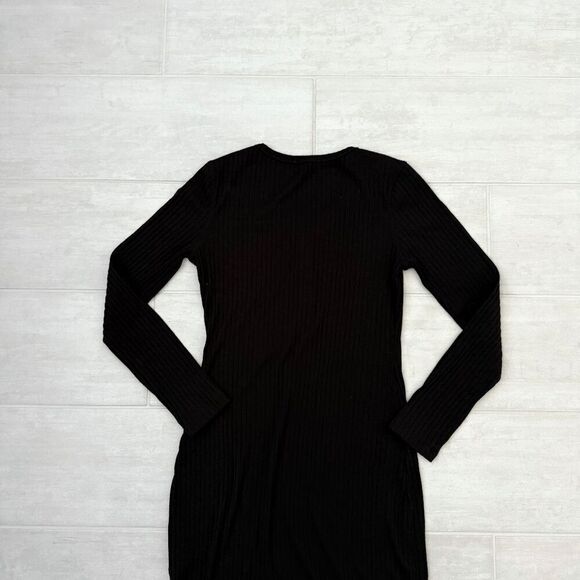 Entro Maxi Dress Long Sleeve Full Length Scoop Neck Black Sweater Large Buttons - Picture 2 of 9